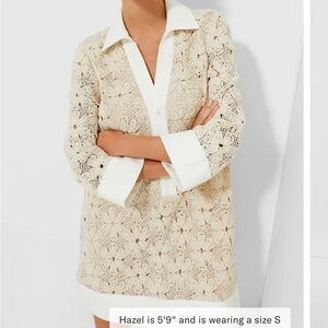 TUCKERNUCK Beige Cream Crochet Lace Collier Dress Button Collar Floral S Small